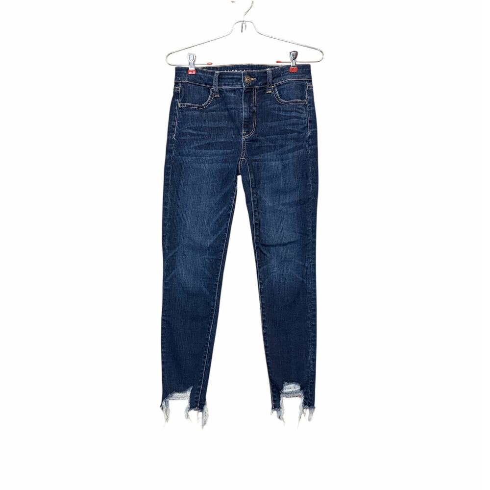 American Eagle Hi Rise Jegging Crop Women's 4 Distressed Raw Hem Off Duty Cool